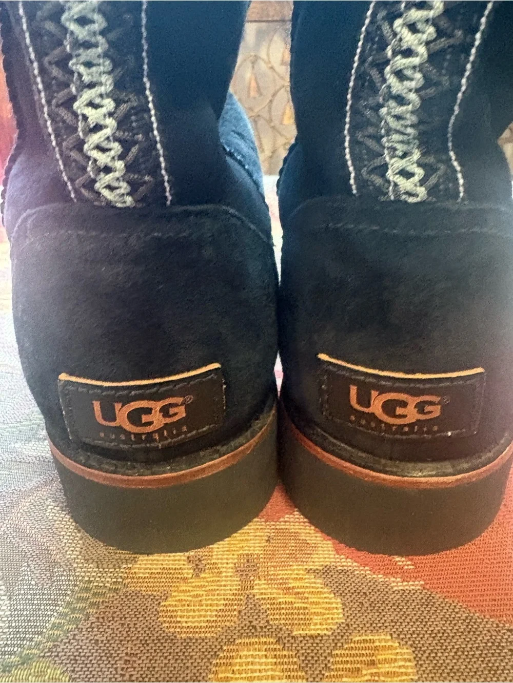 UGG Black Suede Shearling-Lined Women's Slippers